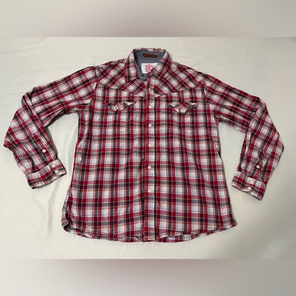 Christian Audigier Shirt Mens‎ XL Red White Plaid Button Up Designer Pockets